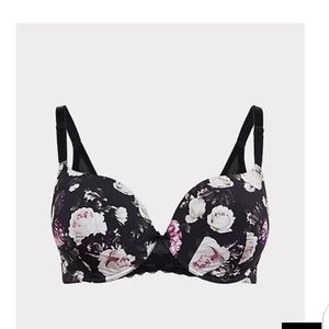 🆕46C BLACK FLORAL 360° BACK SMOOTHING PUSH-UP T-SHIRT